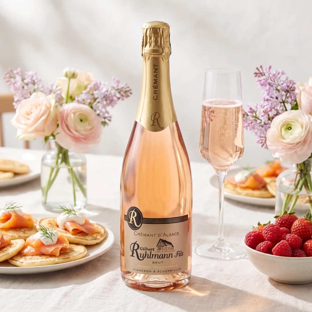 Crémant Rosé d'Alsace Gilbert Ruhlmann Fils pour un brunch de printemps avec blinis au saumon