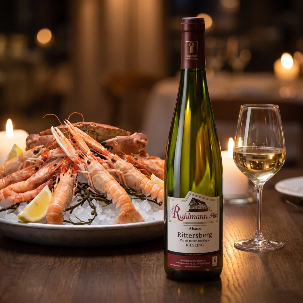 Gilbert Ruhlmann Fils Rittersberg Riesling with a platter of langoustines on ice
